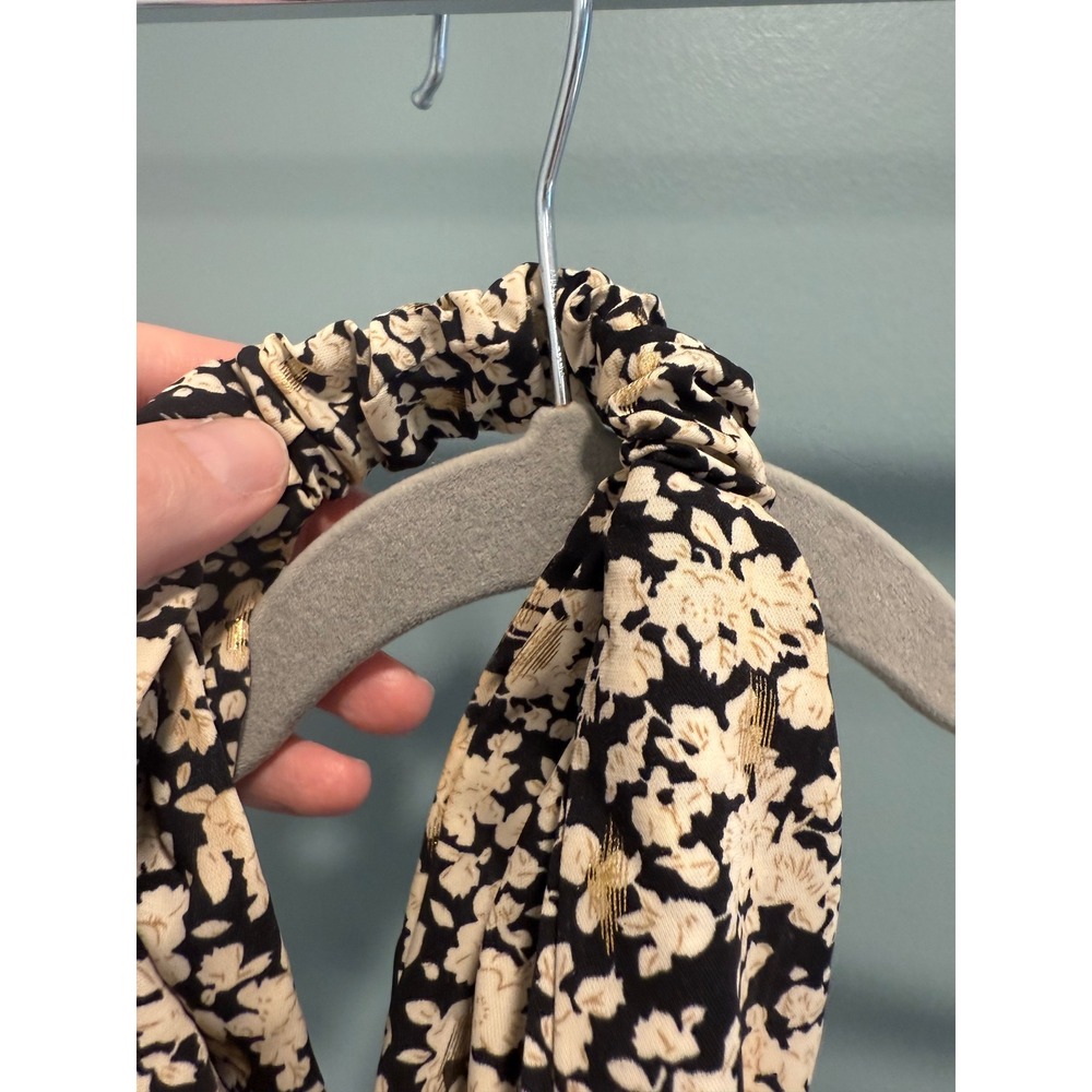Anthropologie Floral Gold Metallic Knotted Headband Black White Boho - Picture 3 of 3
